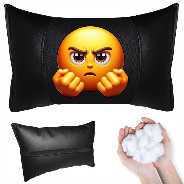 Auto Nackenkissen 20x30cm Nackenpolster Leder Schwarz mit Druck Design Smiley